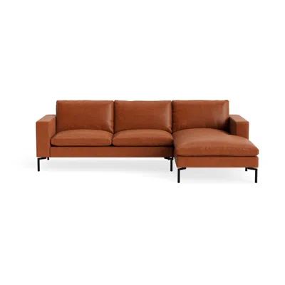 Blu Dot New Standard Sofa With Chaise - Toffee Leather / Black / Right