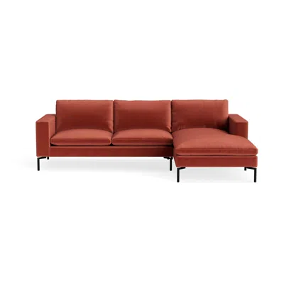 Blu Dot New Standard Sofa With Chaise - Tomato Velvet / Black / Right In Red