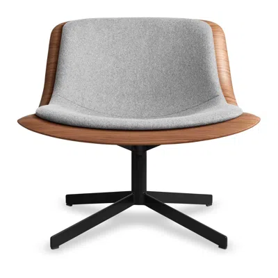 Blu Dot Nonesuch Swivel Upholstered Lounge Chair - Walnut / Vesper Light Grey
