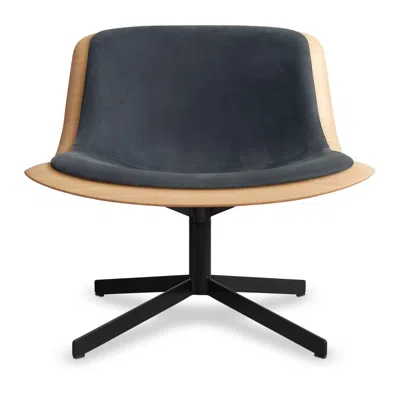 Blu Dot Nonesuch Swivel Upholstered Lounge Chair - White Oak / Ink Leather
