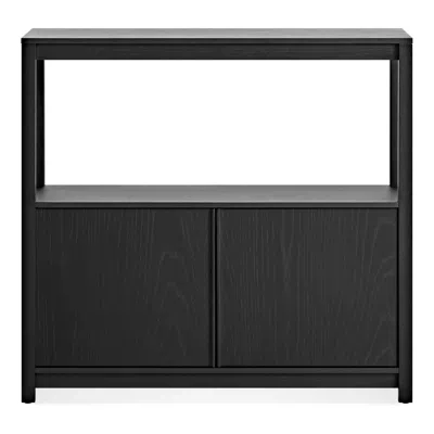 Blu Dot Open Plan Small Low Bookcase With Storage - Black On Oak