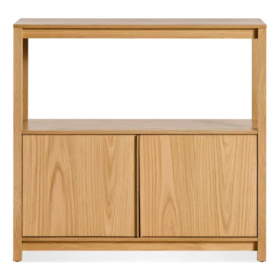 Blu Dot Open Plan Small Low Bookcase With Storage - White Oak In Brown