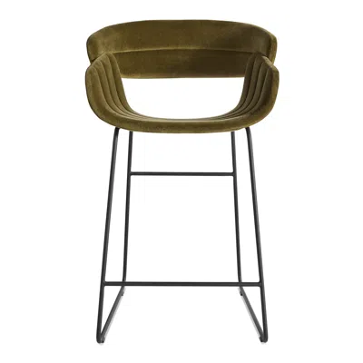 Blu Dot Racer Stool - Counter Stool / Moss Velvet In Green