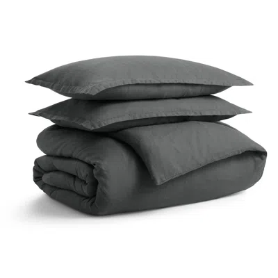 Blu Dot Stone Washed Linen Duvet Set - Charcoal / Full/queen In White