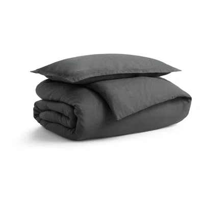 Blu Dot Stone Washed Linen Duvet Set - Charcoal / Twin In Gray
