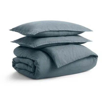 Blu Dot Stone Washed Linen Duvet Set - Grey Blue / King In Multi