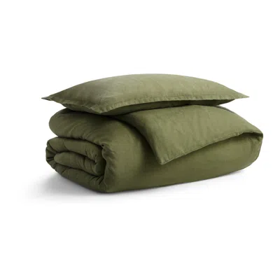 Blu Dot Stone Washed Linen Duvet Set In Loden Green