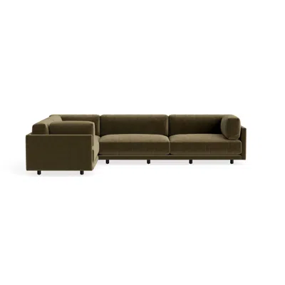 Blu Dot Sunday L Sectional Sofa - Moss Velvet / Right In Green