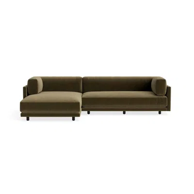 Blu Dot Sunday Small Sofa With Chaise - Moss Velvet / Left In Green