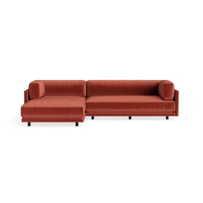 Blu Dot Sunday Small Sofa With Chaise - Tomato Velvet / Left In Red