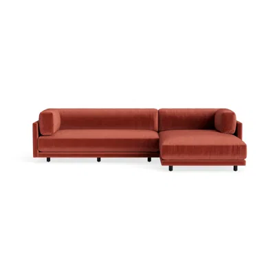 Blu Dot Sunday Small Sofa With Chaise - Tomato Velvet / Right In Red