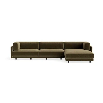 Blu Dot Sunday Sofa With Chaise - Moss Velvet / Right In Green
