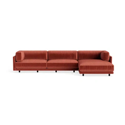 Blu Dot Sunday Sofa With Chaise - Tomato Velvet / Right In Red