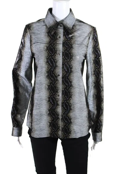 Blu Ice Womens Leather Snakeskin Print Button Down Blouse Gray In Grey