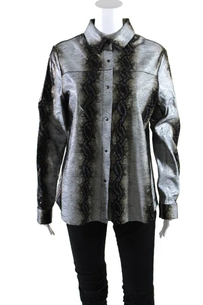 Blu Ice Womens Leather Snakeskin Print Button Down Blouse Gray In Grey