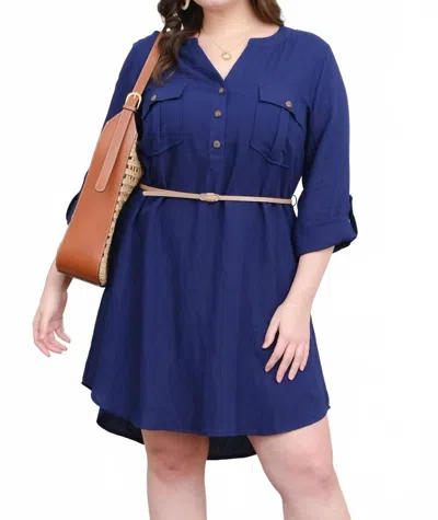 Blu Pepper 3/4 Sleeve Belted Mini Dress In Blue