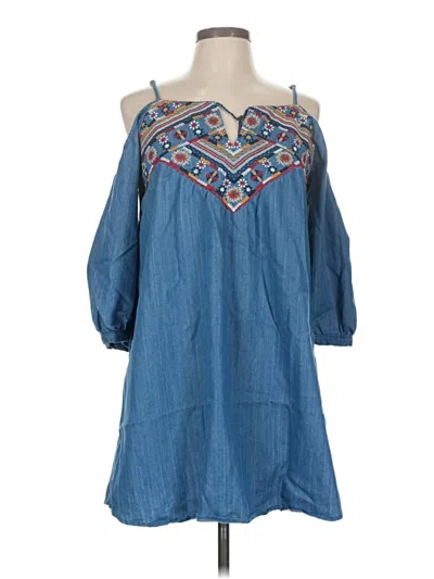 Pre-owned Blu Pepper 3/4 Sleeve Top Blue Cold Shoulder Neckline Tops