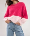 Blu Pepper Alice Horizontal Split Fuzzy Sweater In Fuschia In Pink
