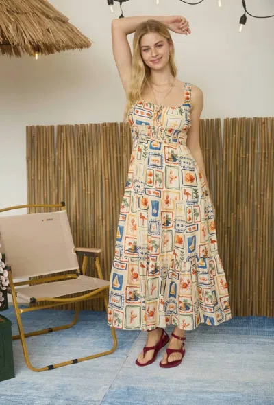 Blu Pepper Amalfi Coast Midi Dress In Cream In Multi