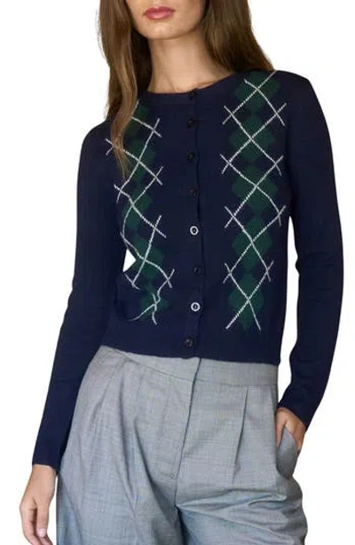 Blu Pepper Argyle Cardigan In Blue