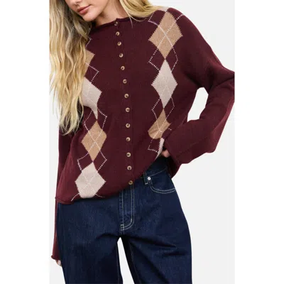 Blu Pepper Argyle Cardigan In Brown