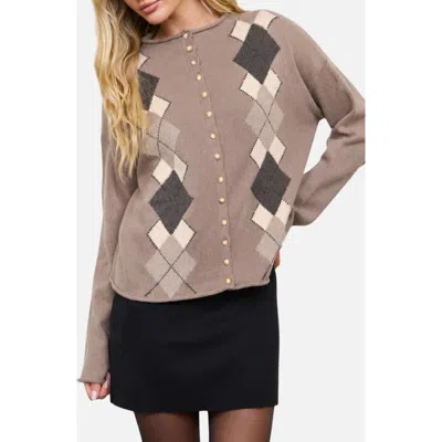 Blu Pepper Argyle Cardigan In Neutral