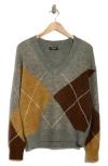 Blu Pepper Argyle V-neck Pullover Sweater In Gray