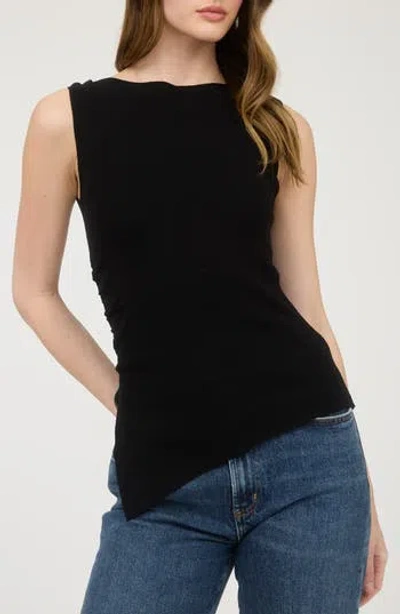 Blu Pepper Asymmetric Gathered Knit Tank Top In Black