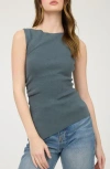 Blu Pepper Asymmetric Gathered Knit Tank Top In Green