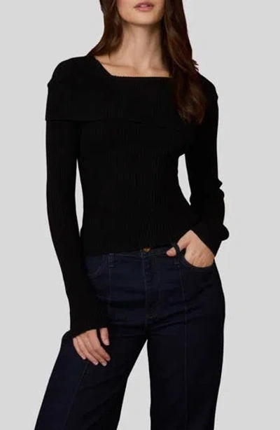 Blu Pepper Asymmetric Long Sleeve Ribbed Sweater In Black