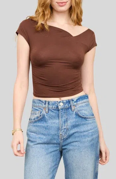 Blu Pepper Asymmetrical Neckline Knit Top In Brown