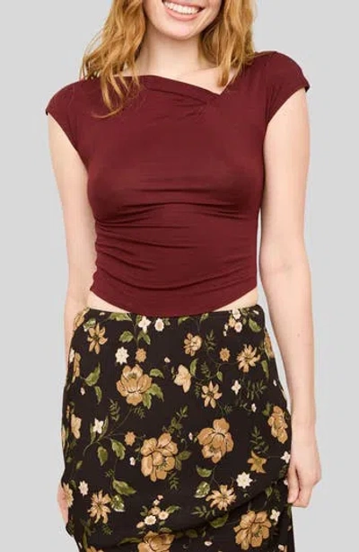 Blu Pepper Asymmetrical Neckline Knit Top In Burgundy