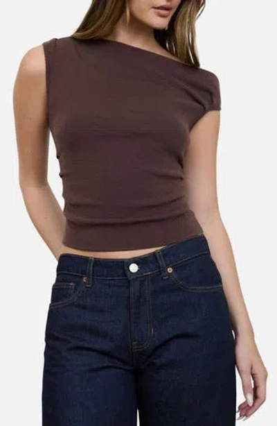 Blu Pepper Asymmetrical Rib Top In Brown