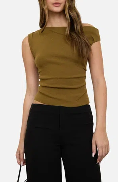 Blu Pepper Asymmetrical Rib Top In Moss