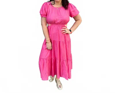 Blu Pepper Asymmetrical Waist Cut-out Midi Dress In Pink