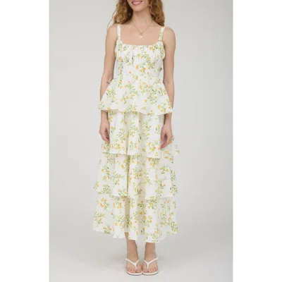 Blu Pepper Back Bow Sleeveless Tiered Maxi Dress In Multi