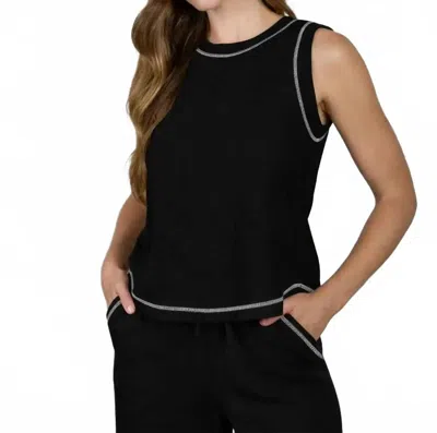 Blu Pepper Back Button Detail Sleeveless Ribbed Knit Top In Black
