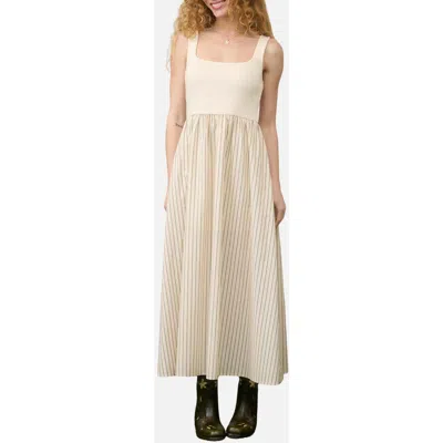 Blu Pepper Back Tie Mixed Media Midi Dress In White