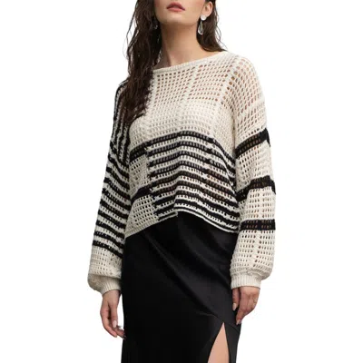 Blu Pepper Back Tie Open Stitch Sweater In Black Multi