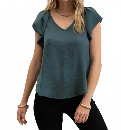 Blu Pepper Balloon Sleeve Blouse In Faded Hunter Green
