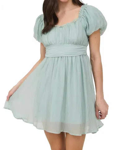 Blu Pepper Balloon Sleeve Ruffle Trim Back Lace Up Mini Dress In Mint In Neutral