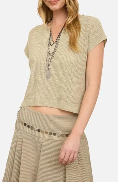 Blu Pepper Batwing Sleeve Split Neck Sweater In Brown