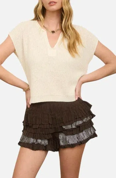 Blu Pepper Batwing Sleeve Split Neck Sweater In Neutral