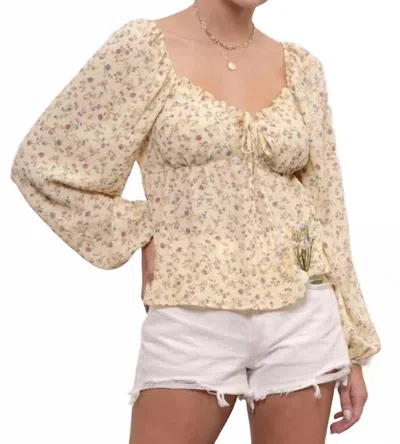 Blu Pepper Bella Floral Long Sleeve Top In Beige In Neutral