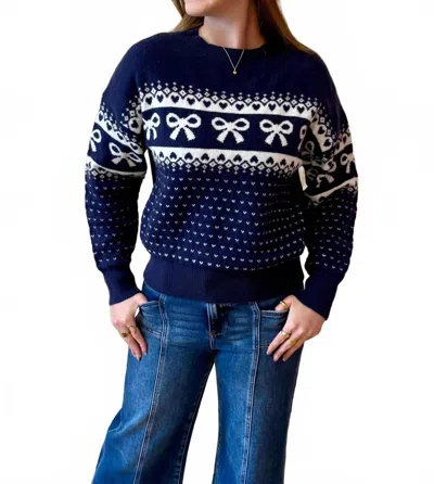Blu Pepper Belle Bow And Heart Sweater In Navy In Blue