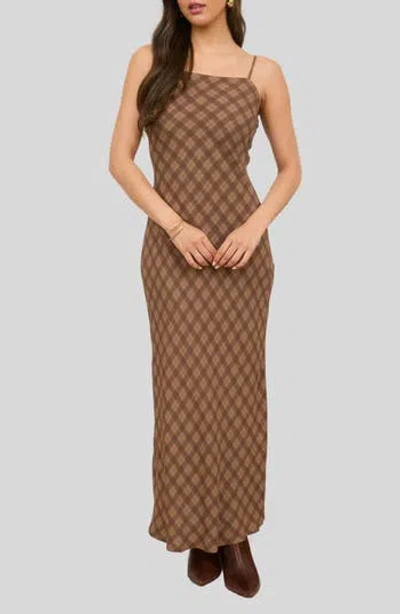 Blu Pepper Bias Cut Plaid Midi Dress In Multi