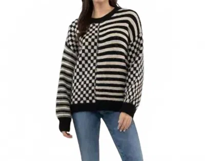 Blu Pepper Black Stripe Checkered Sweater