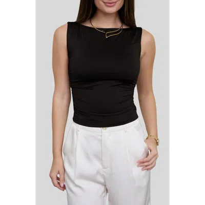 Blu Pepper Boat Neck Sleeveless Top In Black