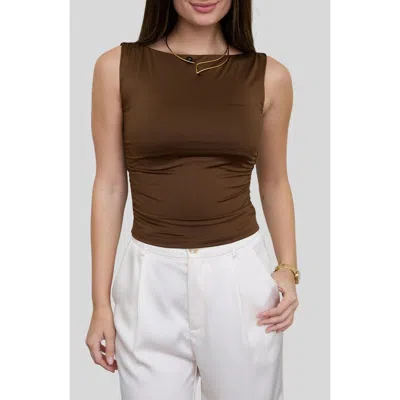 Blu Pepper Boat Neck Sleeveless Top In Brown