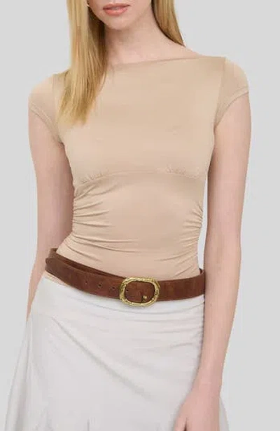 Blu Pepper Boat Neck Top In Brown